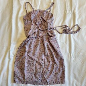 Purple floral mini dress with cross back